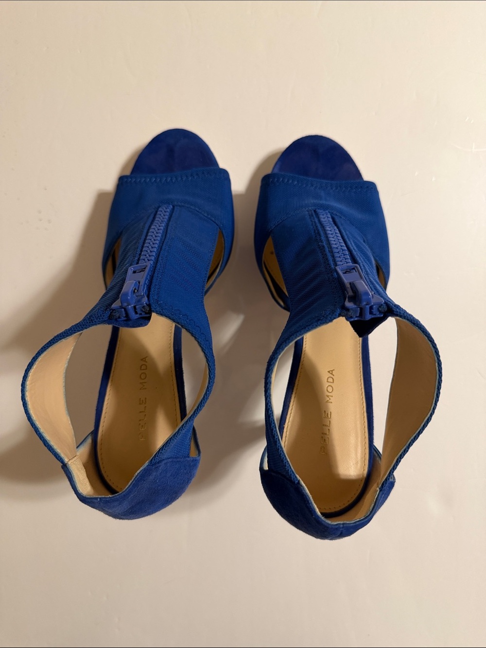 Pelle Moda Royal Blue Zip-Front Peep Toe High Heel Sandals in Faux Suede Size 8 - Picture 5 of 9